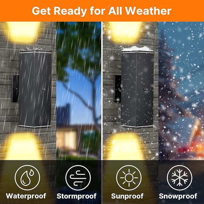 Outdoor Wall Lights 4 Packs,Modern Square Dusk to Dawn Outdoor Porch Light,Integrated LED Cylinder Up Down Lights Aluminum Waterproof Wall Lighting Exterior Light for Porch Patio Garage