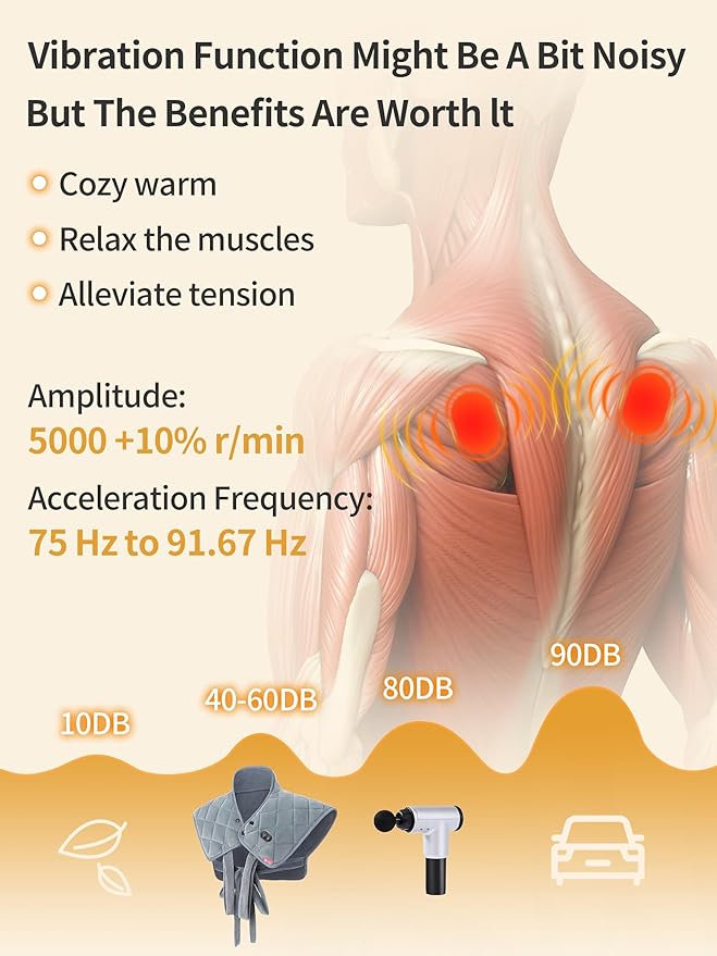 Vofuoti Heating Pad for Neck and Shoulders, Portable Cordless Heating Pad with Massager and Battery, Weighted Electric Heated Neck Shoulder Wrap, 16'' x 22'', 2.2lbs