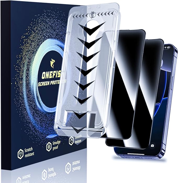 OneFish for iPhone 16 Pro Max 6.9inch Tempered Glass Screen Protector 2 Pack Auto Dust-Elimination Easy Installation Privacy Screen Protector