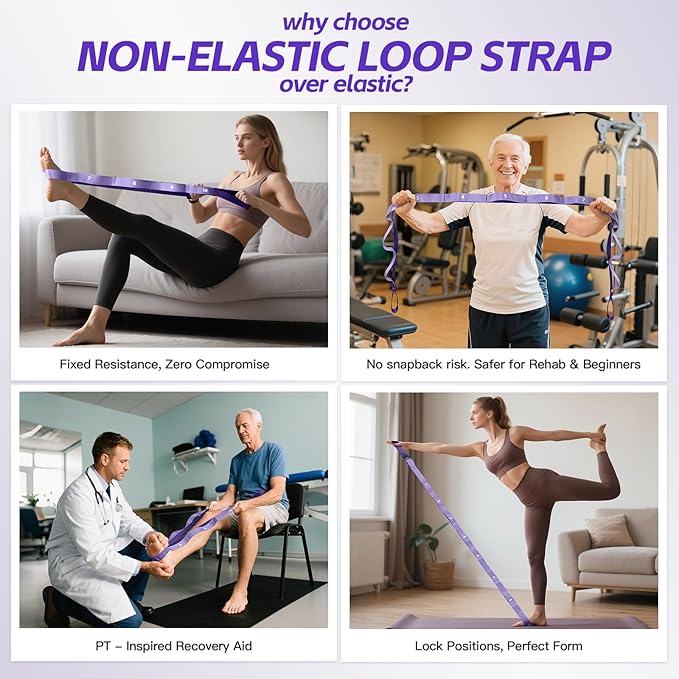ROSAPOAR Stretching Strap with Loops - Non Elastic Yoga Straps for Physical Therapy, Durable Stretch Bands for Exercise, Flexibility Training, Hamstring & Leg Stretcher, Yoga/Pilates/Gymnastics