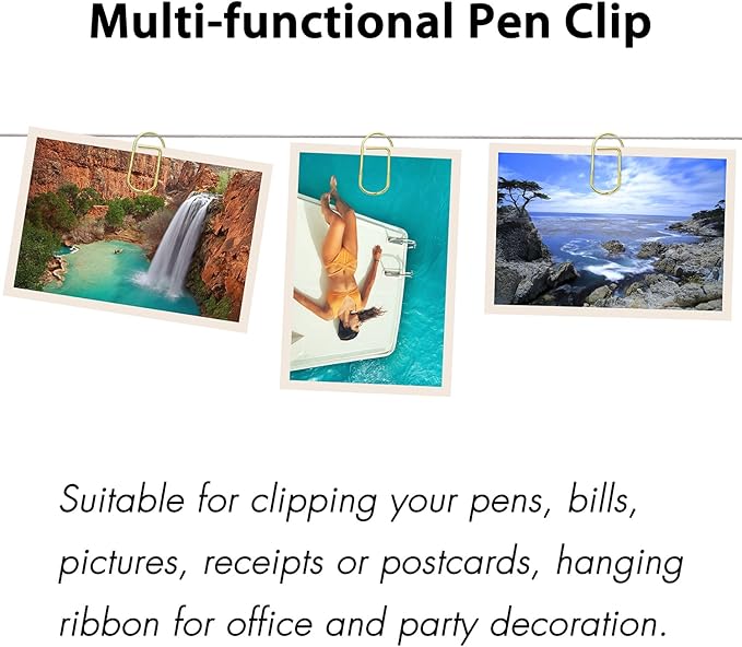Wisdompro Pen Clip, 12 Pack Stainless Steel Pencil Clip Holder for Notebook, Books, Journal, Clipboard, Paper, etc. - Fits Almost Any Pen Size (Gold)