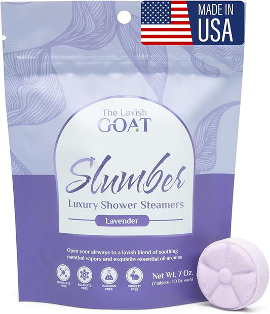 TLG Slumbers Shower Steamers Aromatherapy 7 Pack – USA Made with Extra Menthol, Lavender Essential Oil – Relaxing Shower Bombs for Sleep, Stress Relief & Spa – Gift for Men & Women
