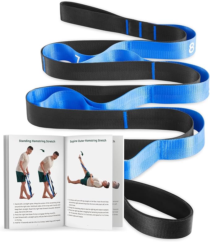 Trideer Stretch Straps with Loops, Non-Elastic Yoga Straps for Stretching, Durable Nylon Stretch Bands for Exercise Physical Therapy Flexibility, Yoga,Hamstring Leg Stretcher with Guidance