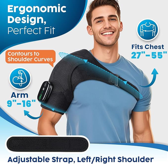 Cordless Shoulder Heating Pad with Massage, Heated Shoulder Wrap with Massage for Rotator Cuff Shoulder Brace, Shoulder Massager for Pain Relief Deep Tissue, Black