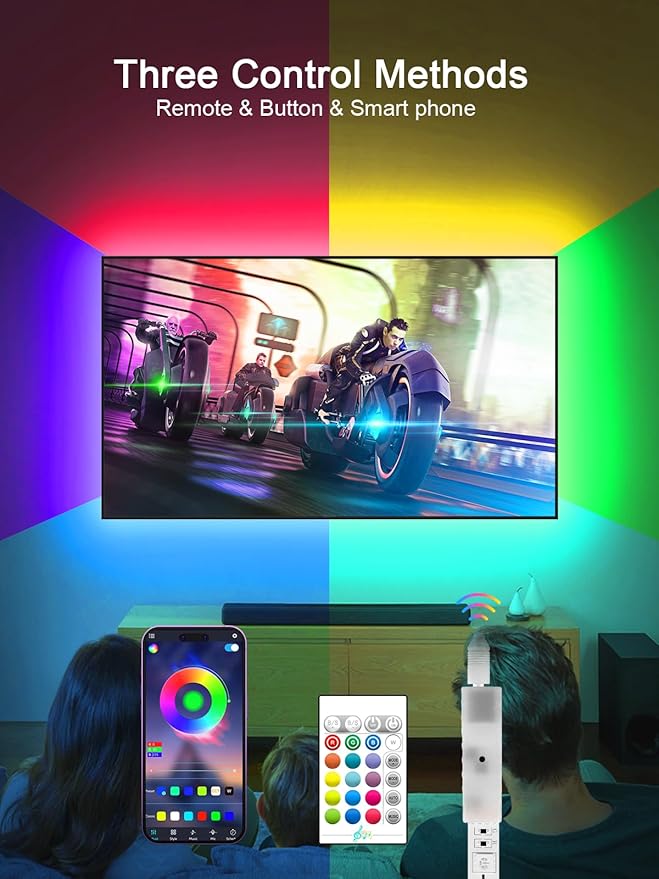 TV LED Backlight, 9.84ft LED Lights for 32-45 Inch TV, RGB TV Backlight with Remote, Music Sync Bluetooth APP Control Strip Lights USB Powered for Bedroom Gaming Room Decor