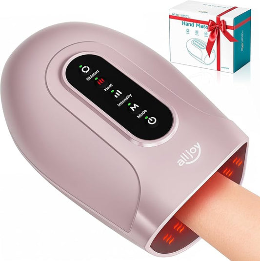 ALLJOY Roller Kneading Hand Massager for Arthritis and Carpal Tunnel Relief, Cordless Electric Hand Massager with Heat and Compression for Finger Numbness, Gifts for Women and Men (Pink)