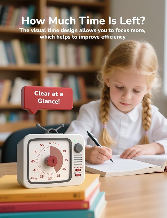 LIORQUE Visual Timer for Kids, 60-Minute Countdown Timers for Classroom Office Kitchen with Silent Operation, Kids Timer for Teaching with Cute Design