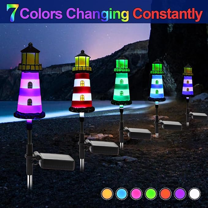 Lighthouse Solar Light, 4 Pack Solar Outdoor Waterproof Lights, Perfect for Your Garden Lighthouse, Yard, Flower Bed, Patio, Sidewalk, Driveway or Any Other Place
