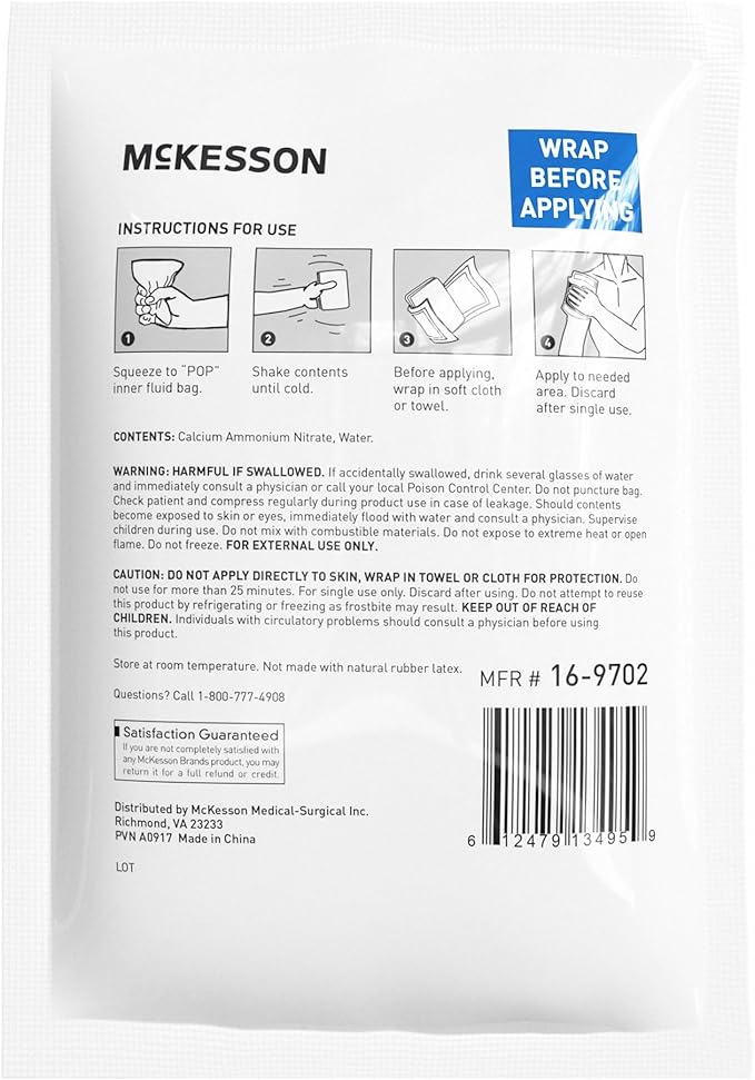 McKesson Instant Cold Packs 5" x 7" [24 Pack] - Instant Ice Packs for Injuries Disposable, Pain Relief, Swelling, Sprains - Travel Cold Compress for Sports, First Aid, Toothache