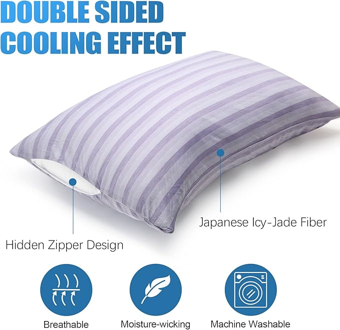 Cooling Pillow Case Covers Only,King Size Set of 2 with Double Sided Cold,Moisture Wicking Pillowcases with Hidden Zipper Japanese Cold Tech Pillow Case Protectors for HotSleepers and NightSweats