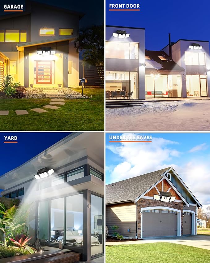 INCX Solar Motion Sensor Lights Outdoor, 3 Heads Security Lights Solar Powered, 156 LED Flood Light Motion Detected Spotlight for Patio Yard Garage Entryways, IP65 Waterproof 4 Pack