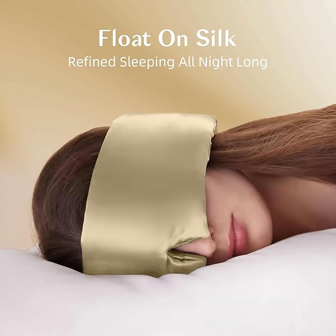 Silk Sleep Mask for Women and Men, Side Sleeper, 22 Momme Pure Mulberry Silk Total Blackout 100% Mulberry Eye Mask with Adjustable Headband Full Size, Eye Masks for Sleeping and Travel