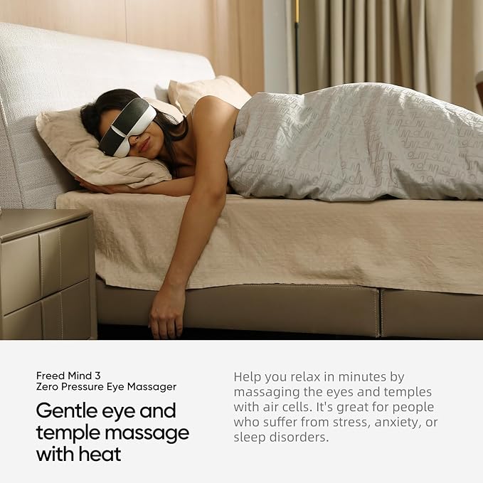 Freed Mind 3 Eye Massager & Bluetooth Heat Sleep mask,Father Gift Sets |with Suede Storage Bag | Migraine Relief,Relaxation,Bedtime Stress Relief | White Noise,3D airbag kneading| Smart Head Massager