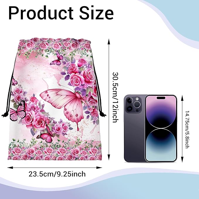 Butterfly Floral Gymnastics Drawstring Bag Small Gymnastics Gym Bag for Gymnasts Dancer Holding