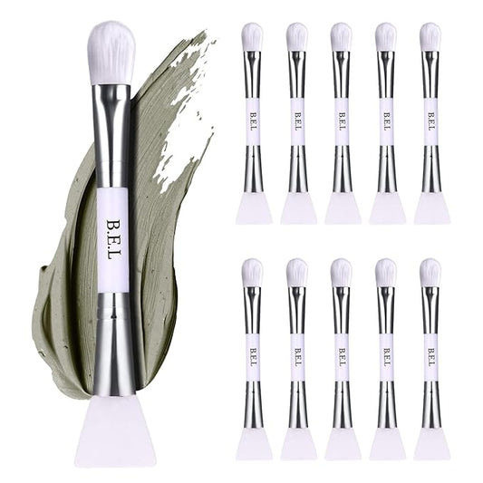 Bare Essentials Living - Clay Face Mask Brush (10 Pack, White) Dual Soft Silicone Face Mask Applicator Brush Tool, Great Facial Essentials, Moisturizer Applicator & Skincare Brush for Facials