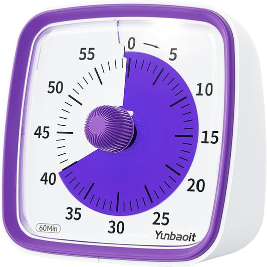 Yunbaoit Visual Timer with Night Light, 60-Minute Countdown Timer for Kids and Adults, Silent Classroom Timer, Time Management Tool for Home, School, or Work (Purple)