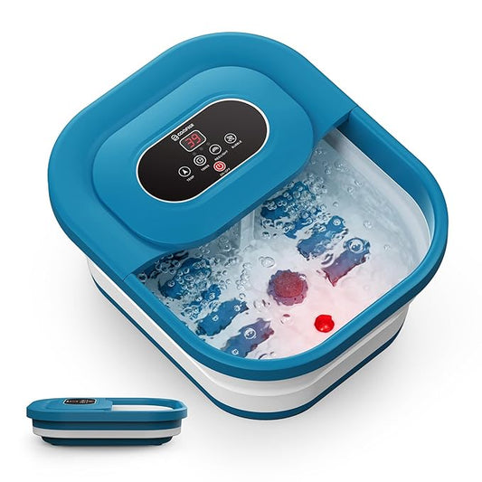 COMFIER Collapsible Foot Spa Bath Massager with Heat, Pedicure Foot Spa with Bubbles, Red Light, Pumice Stone and Shiatsu Massage Rollers, Heated Bath Spa for Relaxation and Stress Relief (Blue)