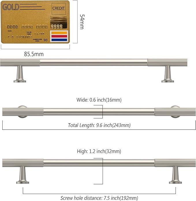 Amerdeco 10 Pack Brushed Satin Nickel Cabinet Pulls 7.5 Inch(192MM) Hole Centers Kitchen Cabinet Handles Hardware Kitchen Handles for Cabinets Cupboard Handles Drawer Pulls ZH0071