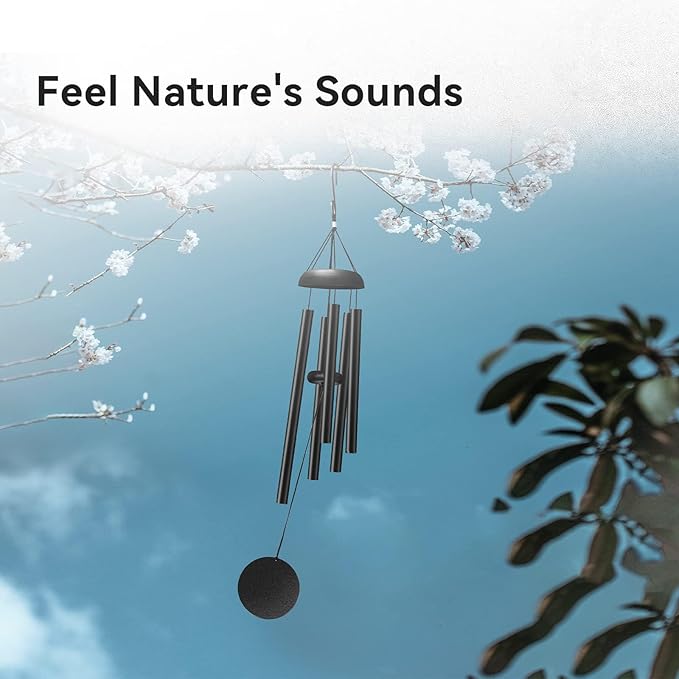 WindChimes Outdoors, 32 Inches Deep Tone Metal WindChimes with 6 Thickened Aluminum Tubes, Wind Chimes for Outside, Memorial Wind Chimes Best Gift for Mom Grandma Women, Black