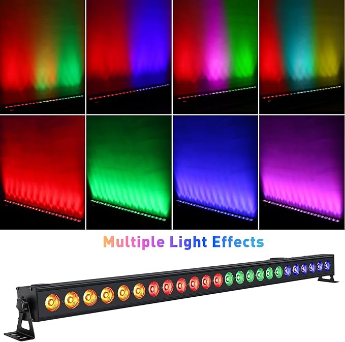 LED Wash Light Bar - 96W 24LED RGBA Stage Light Bar Sound Activated Auto Play Wall Wash Uplight by DMX Control for Wedding Church Club Birthday Party Stage Lighting