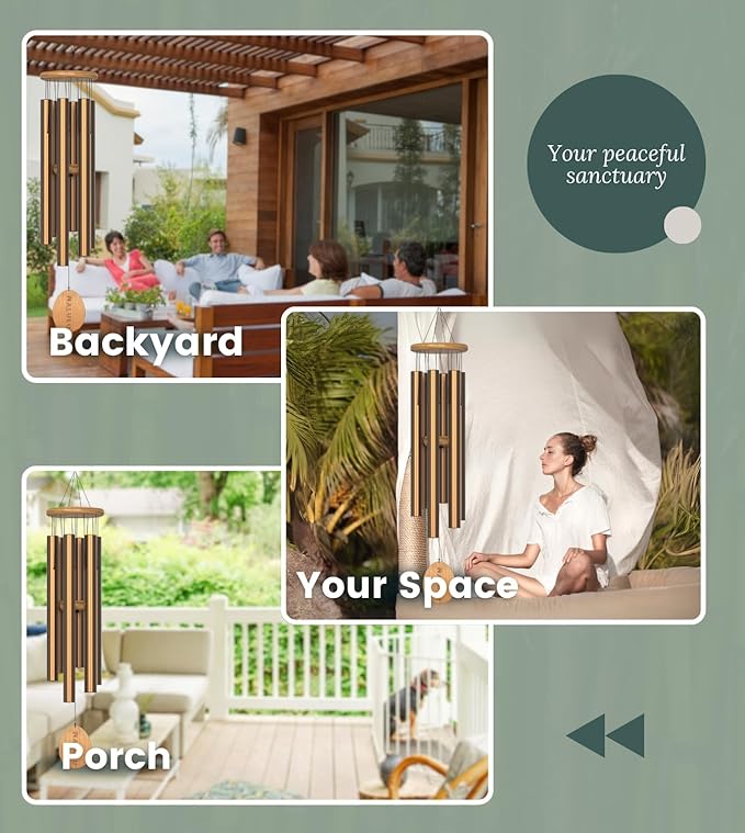 Large Wind Chimes – 35” Gold Modern Wind Chimes for Deep, Soothing Tones – Outdoor Garden Décor, Hand-Tuned Metal Chimes for Relaxation – Weatherproof Gift for Patio, Yard & Zen Spaces