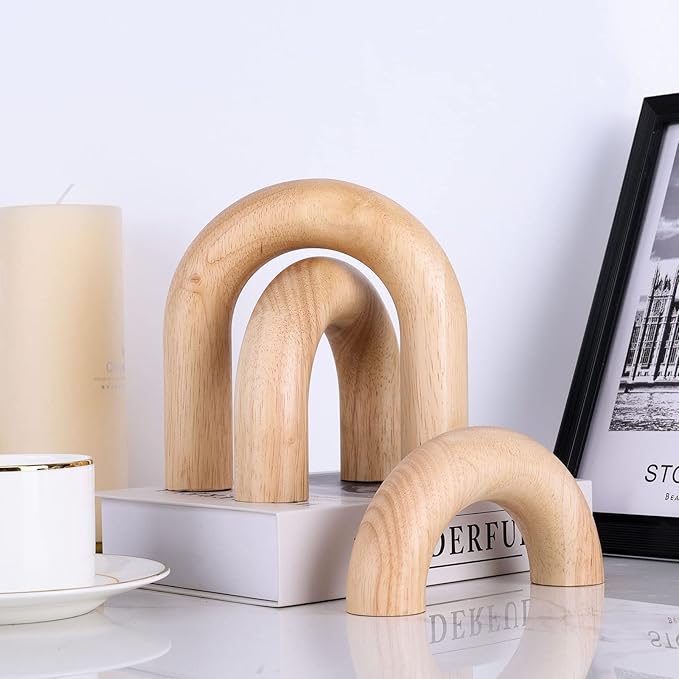 XMGZQ Wood Arch for Coffee Table Decor Items,Wood Statue and Sculpture Set 3,Japanese Neutral Home Decor Aesthetic,Living Room,Entryway,Bookshelf,Floating,Console,Boho Minimalist Objects