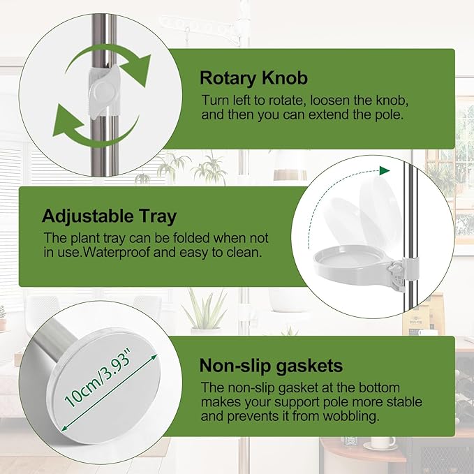 BAOYOUNI 7-Layer Indoor Plant Stands Spring Tension Pole Metal Flower Display Rack Space Saver Corner Floral Pot Hanger Shelf, Ivory