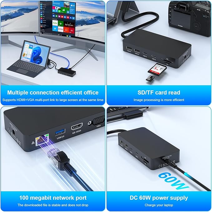 New Microsoft Surface Dock 2 4K@60HZ HDMI+VGA, 11 in 1 Surface Pro Docking Station Dual Displays, MS Card Reader for Microsoft Surface Pro 11/10/9/8/X/7/6/5/4, Laptop Go/7/6/5/4/3/2/1 Surface Book