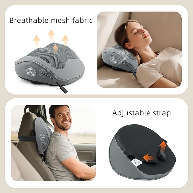 Shiatsu Back and Neck Massager with Heat - Deep Tissue 4D Kneading Massage Pillow for Pain Relief, Electric Shoulder Mlassager for Neck, Lower Back, Legs, Gifts for Men Women Mom Dad. Home Office car