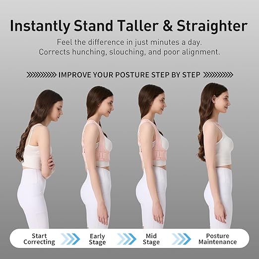 WNIEYO Back Brace Posture Corrector for Women Shoulder Straightener for Upper and Lower Back Pain Improving Postura Support Belt for Scoliosis (Pink, Large/X-Large)