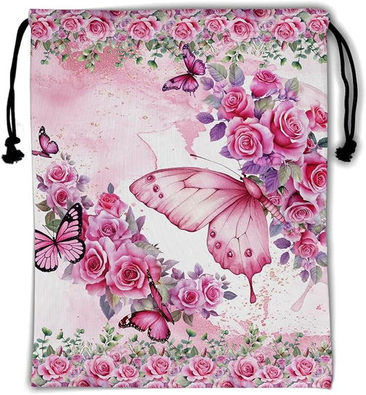 Butterfly Floral Gymnastics Drawstring Bag Small Gymnastics Gym Bag for Gymnasts Dancer Holding