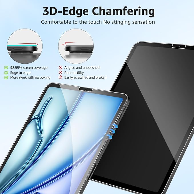 2-Pack Glass Screen Protector for iPad Pro 11-in.(4th 3rd 2nd 1st Gen)& iPad Air 10.9-in. (5th 4th Gen) Military Shatterproof, 9H+ Hardness, Auto-Alignment Frame, Anti-Fingerprint, HD Clear, Scratch Resistant