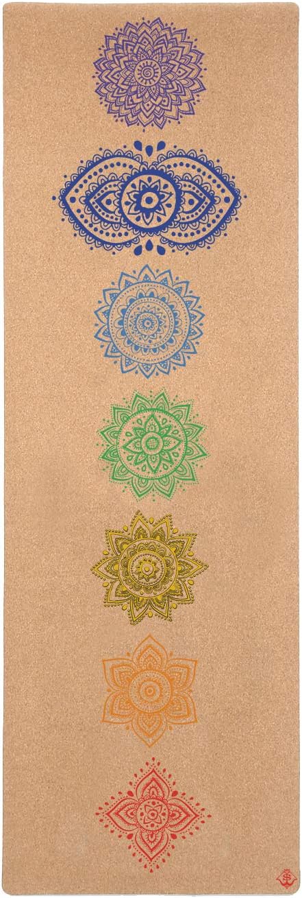 Shakti Warrior Cork Yoga Mat - Artist Designed, Premium Printed Eco-Friendly Non-Slip mat, Great for Regular & Hot Yoga, Pilates, Workouts 72 inch x 24 inch x 3mm Thick