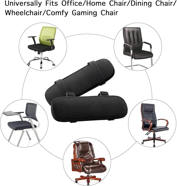 MOSISO Chair Armrest Pads (2 Pack), Memory Foam Home/Office Chair Arm Rest Covers Comfy Computer Gaming Elbow Cushion Removable Washable Elbow Support Forearm Pressure Relief, Black