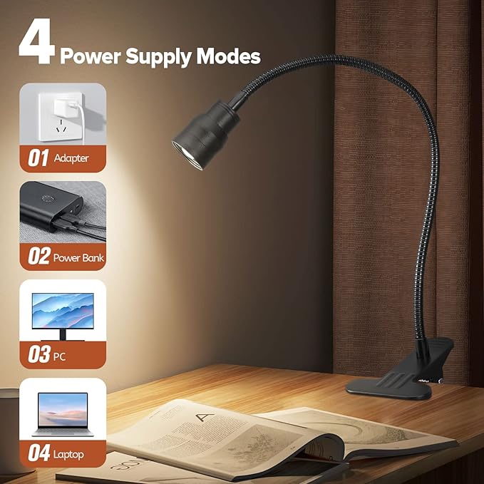 Zoomable LED Reading Lights for Bed Headboard, Clip on Spotlight Lamp for Desk, Dorm Bed, Dimmable USB Clamp Book Light with Flexible Gooseneck, Adjustable Beam Angle 15°-80°