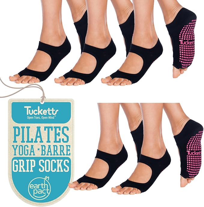 Tucketts Toeless Pilates Socks with Grips for Women, Non-Slip Yoga & Barre Socks for Stability & Barefoot Workouts, Size 6-13