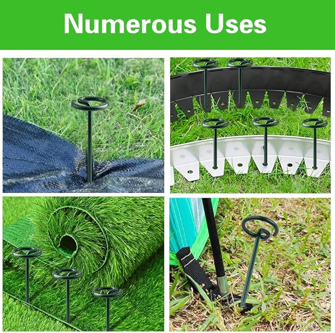 Bakulyor 200Pcs Circle Top Landscape Staples, 6 Inch Green Artificial Turf Stakes, 9 Gauge Landscape Fabric Pins, Heavy Duty Yard Lawn Spikes for Outdoor Soil Gardening Weed Barrier Sod Fabric - 6"