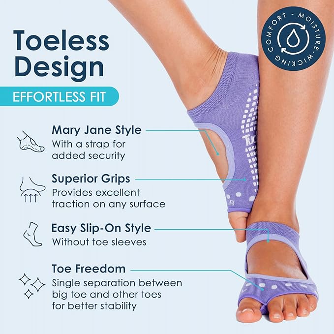 Tucketts Toeless Pilates Socks with Grips for Women, Non-Slip Yoga & Barre Socks for Stability & Barefoot Workouts, Size 6-13
