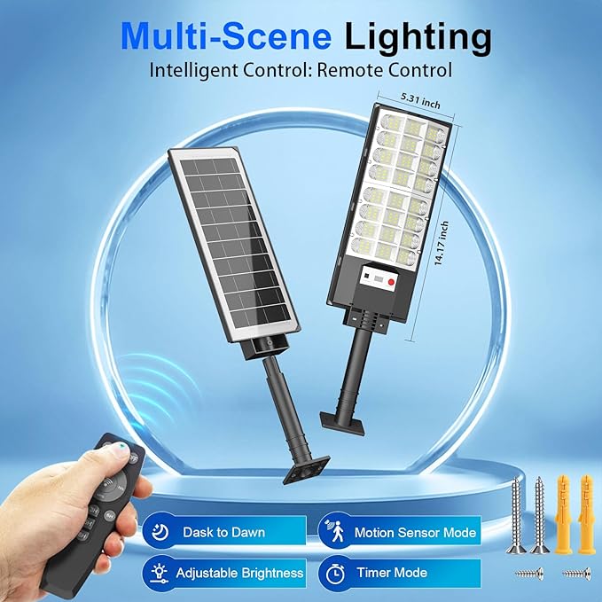 Solar Street Lights Outdoor, Solar Lamp IP66 Waterproof Security Flood Light Dusk to Dawn, Motion Sensor with Remote Control for Garage Yard Parking Lot Garden, 2 Pack