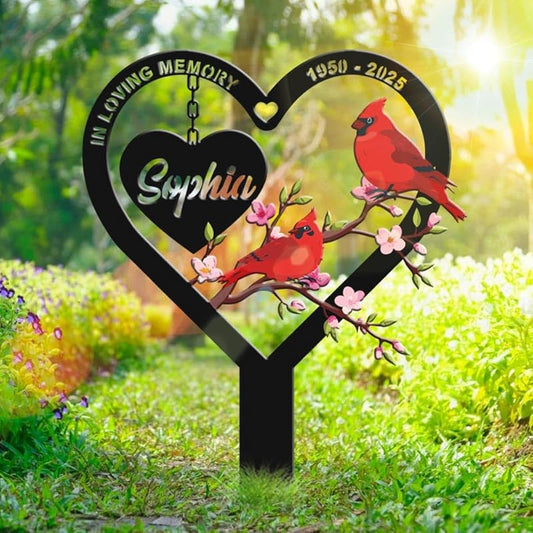 Personalized Cemetery Memorial Metal Stakes, Cardinals Memorial Grave Markers,Graden Decorations for Loss of Mother Father, Outdoor Sympathy Decor Gift