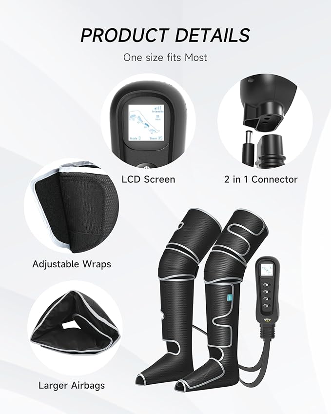 ALLJOY Leg Massager for Circulation and Pain Relief FSA, Gifts for Men Women Dad Mom, Leg Massager with Heat and Compression, 2 Heat 5 Modes 4 Intensities 4 Extenders