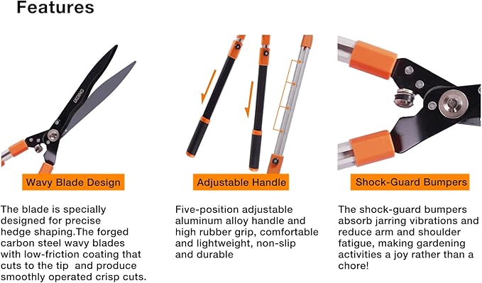 Hedge Shears Heavy Duty 32.5"-43" Extendable Handle Professional Garden Clippers Pruning Scissors Trimmer Yard Landscaping Tool