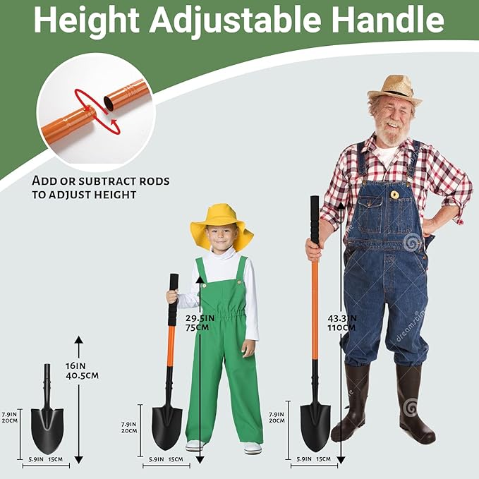 Small Shovels for Digging, Garden Spade Shovel Beach Shovels with 43.3in Handle,Heavy Duty Portable Metal Shovel for Gardening Camping Trenching Digging Landscaping,Off-Road Use, Orange