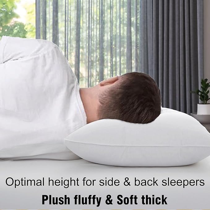 Hotel Collection Thick Bed Pillows Standard Size Set of 2 Soft Plush Fluffy Side Sleeper Pillow for Adults Back Sleeping High Loft Medium Firmness White 20x26 inches