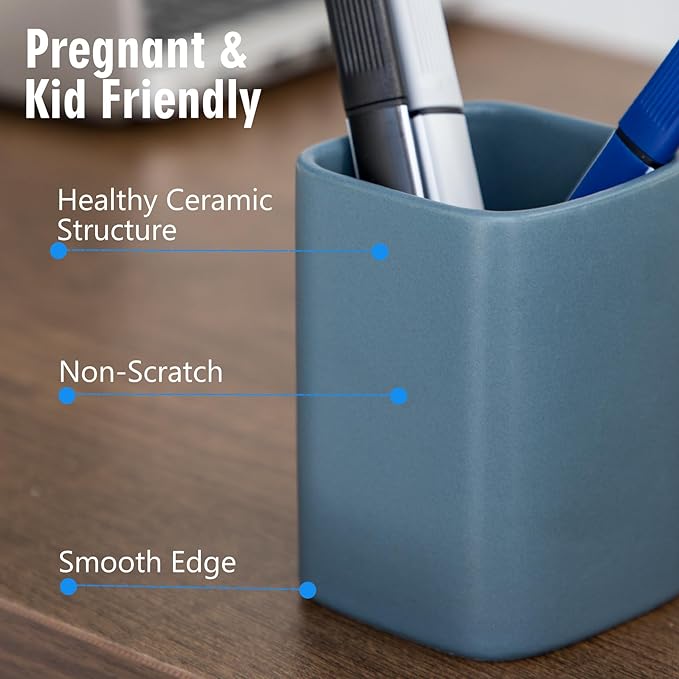 Pen Holder, 2 Pack Pencil Holder for Desk ,Ceramic Pencil Cup Desk Organizer, Makeup Brush Holder Cute, Stationery Accessories for Office, School, Home (Matte blue)