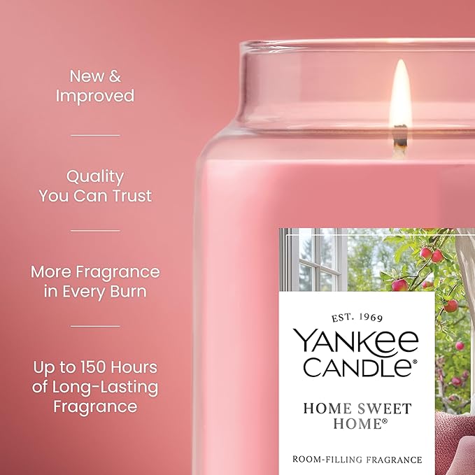 Yankee Candle Large Jar Scented Candle with up to 150 Hour Burn Time, Premium Plant Wax Blend for Consistent Burn, 22 oz Jar Candle with Room Filling Fragrance, Home Sweet Home