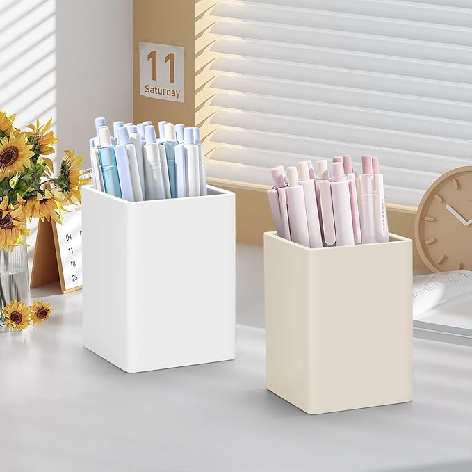Pen Holder for Desk,Nordic Elegance Square Silicone Pencil Holder Soft Minimalist Desk Pen Cup Stand Waterproof Multifunctional Office Supplies for Home,Kids and School(White)