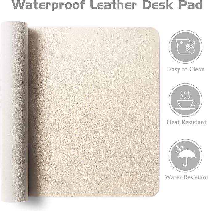 Aothia Leather Desk Pad Protector, Office Mat, Large Mouse Pad, Laptop Pad, Non-Slip PU Leather Blotter, Waterproof Writing Pad for Office and Home (Beige, 47" x 17")