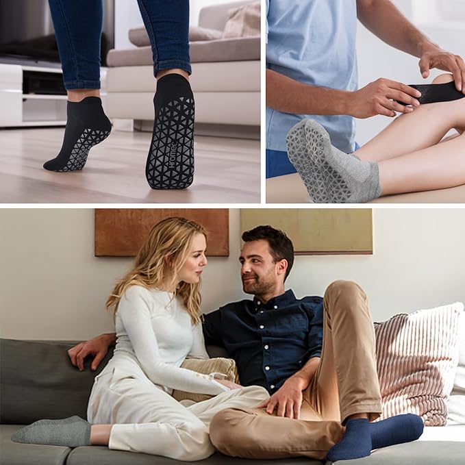 Non Slip Yoga Socks with Grips for Pilates, Ballet, Barre, Barefoot, Hospital Anti Skid Socks for Women and Men