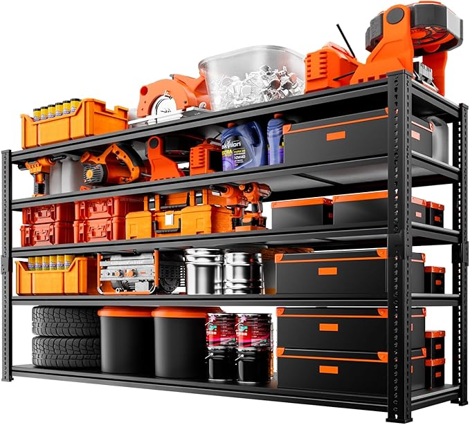 Storage Shelves Heavy Duty, 60" L x 24" W x 78" H Garage Storage Shelves Unit Loads 3700LBS, 5-tier Adjustable Metal Industrial Utility Shelf Rack for Kitchen, Laundry Room, Warehouse, Basement